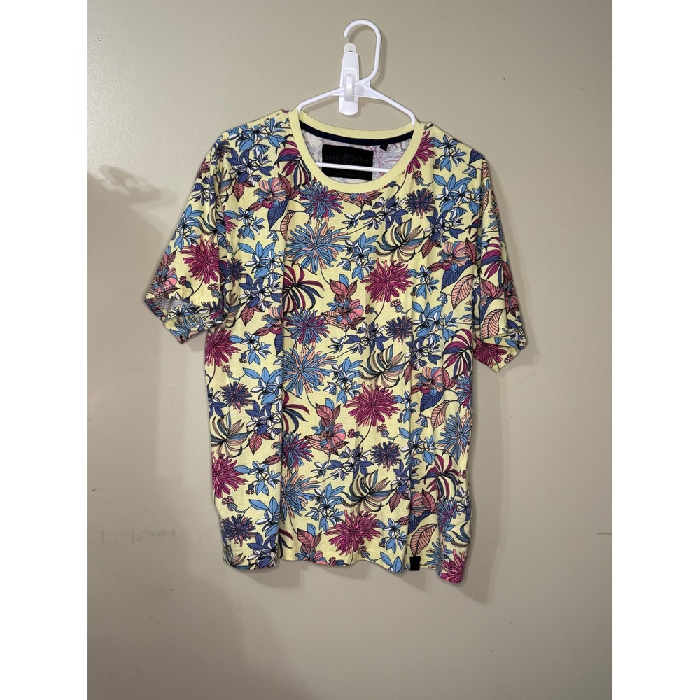 Soul Star England Mens XL MT Garret Yellow Floral Tropical Cotton T Shirt Tee